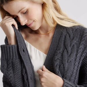 Quince Gray Cable Knit Cotton Cardigan